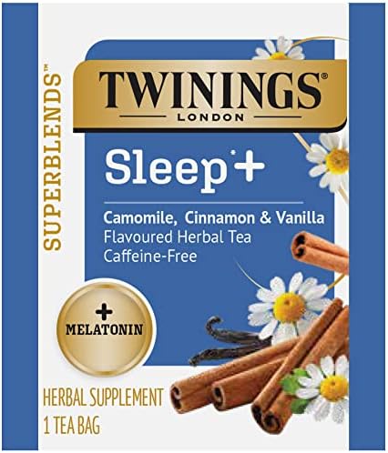 Twinings Bedtime Tea Variety 2-Pack Pure Camomile Teabags and Superblends, Cinnamon & Vanilla + Melatonin Tea, Naturally Caffeine-Free