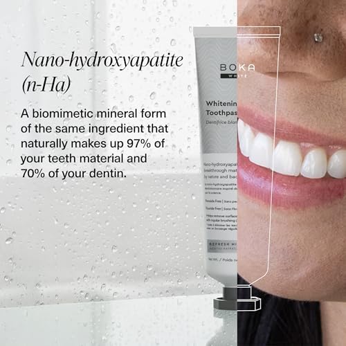 Boka Fluoride Free Toothpaste, Nano Hydroxyapatite Toothpaste, Appropriate for Sensitive Teeth, for Adult, Kids Oral Care - Whitening* Refresh Mint, 4 Fl Oz 1Pk