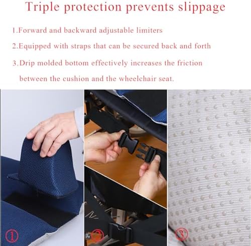 Wheelchair Wedge Cushion with Seat Belt, Non-Slip Wheelchair Cushion for Seniors, Suitable for Seniors - Prevents Forward Sliding, Positioning, Transferring and Relieving Pressure (Blue)