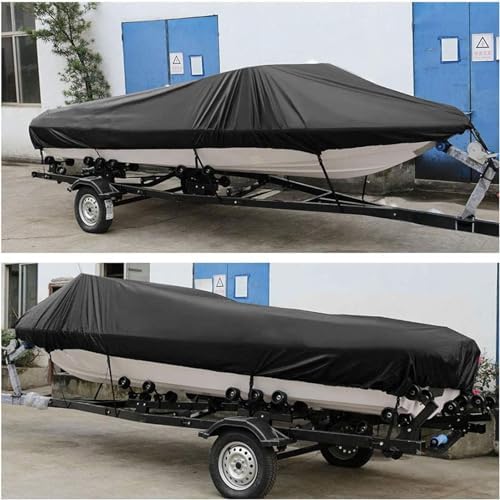 Waterproof Heavy Duty Boat Cover, 210D Marine Grade Oxford Cloth All-Weather Mooring and Trailering Boat Cover Fits V-Hull, Tri-Hull, Runabout Boat, Bass Boat
