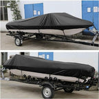 Waterproof Heavy Duty Boat Cover, 210D Marine Grade Oxford Cloth All-Weather Mooring and Trailering Boat Cover Fits V-Hull, Tri-Hull, Runabout Boat, Bass Boat