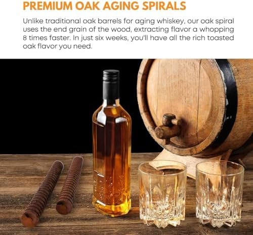 FastRack Oak Spirals for Aging Whiskey, Wine & Beer (Pack of 2 | 8" American Oak Light Toast Wood Spirals for Whiskey Sticks | Barrel Aged in a Bottle Infusion Spiral for Wine Making & Craft Beer