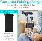 Vive Folding Cane - Foldable Walking Cane for Men, Women - Fold-up, Collapsible, Lightweight, Adjustable, Portable Hand Walking Stick - Balancing Mobility Aid - Sleek, Comfortable T Handles