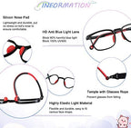 2 Pack Kids Blue Light Blocking Glasses, Computer Glasses with Rope, Anti Blurry and Eyestrain, Cut UV400 Anti Glare for Children Age 3-12 (Black Red, Black Blue)