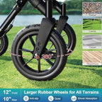 MAXWALK Rollator Walker with Seat, Tall Walkers for Seniors, 12" Big Rubber Wheels All Terrain Rollator Walker with Backrest, Built-in Cable, Foldable and Dual Adjustable Height for 5.3-7ft, Black
