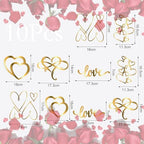 10Pcs Gold Heart Cake Toppers Valentine's Day Wedding Acrylic Heart Shaped Love Cupcake Dessert Toppers Cake Decorations for Birthday Anniversary Engagement Bridal Shower Party Cake Décor
