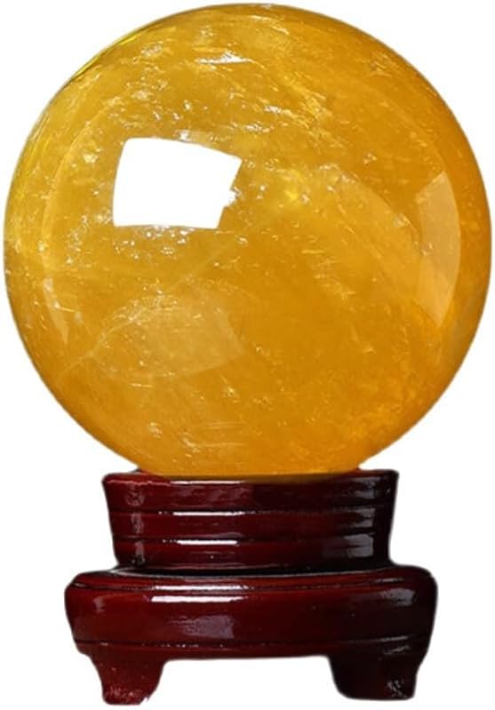 1.57in,Natural Citrine Quartz Crystal Sphere - Yellow Crystal Ball - Iceland Spar Sphere Ball - Healing Gemstone +Wooden Stand, Home Decoration Minerals,