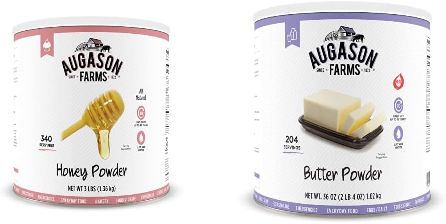 Augason Farms Honey Powder 3 lbs & Butter Powder 2 lbs 4 oz No. 10 Can