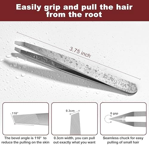 Tweezers for Women Facial Hair, Precision Slant Eyebrow Tweezers, Sharp Plucker for Remove Hair and Blackhead, With Travel Case (Silver)