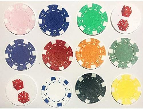 PRE CUT 34x Poker Chips Mix Casino Royal Flush Gambling Edible Rice Paper Wafer Card Poker Dice Cake Toppers,Fun Birthday Party