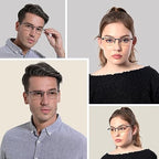 HIGHLIKE Blue Light Reading Glasses for Men, Metal Half Frame Readers Spring Hinge Clear Lens Eyeglasses with Pouches