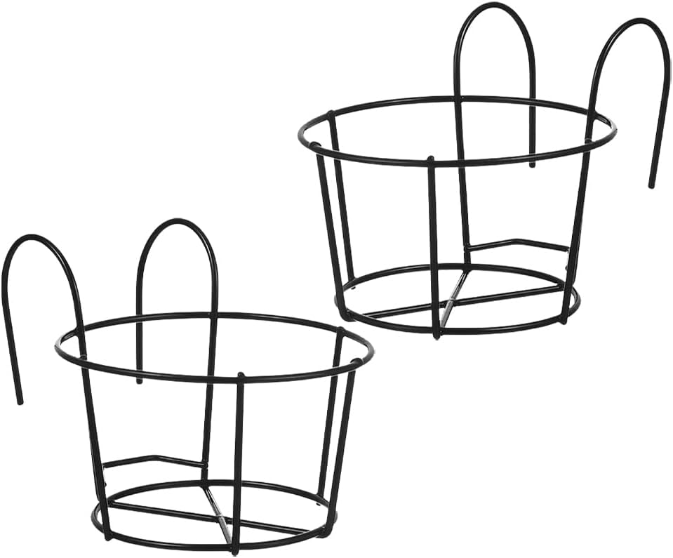Hanging Flower Stand Metal Round Pot Rack for Balcony Railing Indoor Outdoor Planter Holder Space-Saving Plant Display