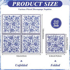 30 Pack Decoupage Napkins, 10 Styles Blue and White Floral Paper Napkins Chinoiserie Decorative Decoupage Napkin Printed Cocktail Paper for DIY Crafting Birthday Party Baby Shower