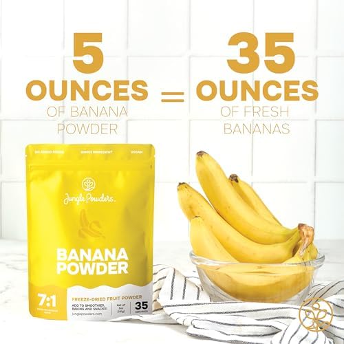 Jungle Powders Banana Powder for Smoothies 5 Ounce Bag Freeze Dried Banana Powder Single Ingredient 35 Servings - Additive, Filler, Gluten Free Bananas Extract for Baking Flavoring Flakes Flour Juice