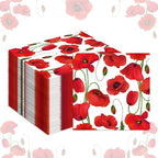 40PCS Poppy Floral Paper Napkins Flowers Paper Napkins Disposable Poppy Floral Party Napkin, Red Poppies Flowers Decorative Luncheon Dinner Guest Napkin for Poppies Party Supplies,6.5" x 6.5"