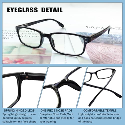 Kerecsen 4 Pack Reading Glasses for Men and Women with Spring Hinges, Lightweight Black Rectangular Readers Eyeglasses (4BLACK, 3.50, x)