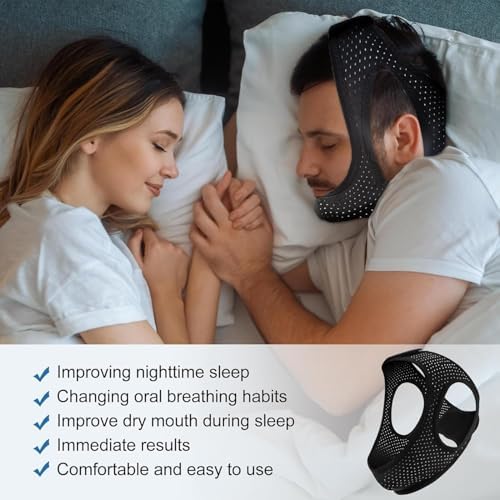 Chin Strap for Sleeping - Anti Snoring Devices - Adjustable Breathable Chin Strap for Men and Women Sleeping - Simple and Effective Stop Snoring Solution - Enjoy a Nice Evening - Black, 1PCS