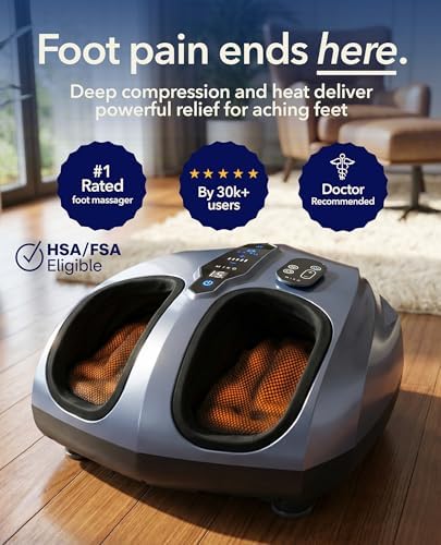 MIKO Foot Massager Machine - Deep Kneading, Shiatsu, Air Compression, and Heat Therapy - Plantar Fasciitis, Diabetics, Neuropathy, Fits Up to Men Size 12