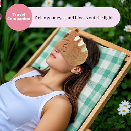 Cute Sleep Masks Cartoon Eye Mask Plush Sleeping Mask Kawaii Travel Blindfold - Funny Novelty Eye Shade for Kids, Girls & Adults, Brown Baguette