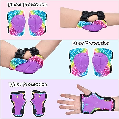 Knee Pads for Kids Adjustable Protective Gear Set with Mesh Bag Knee Pads and Elbow Pads Wrist Guard for Girls Kids Roller Skates Cycling Skateboard Scooter, 3-8 Years