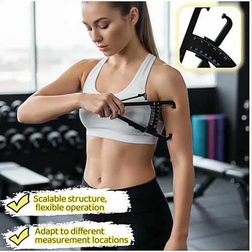 Professional High-Accuracy Body Fat Caliper with Dual Metric/Imperial Scale, Dual Scale Skinfold Measure for Men & Women - Easy, Portable Fat Percentage Tester, Home/Gym Use (Black)