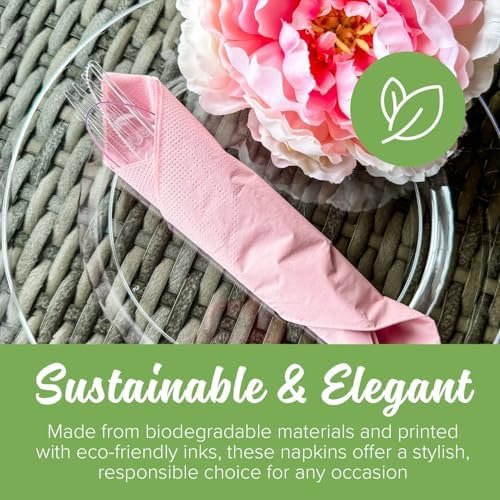 SimuLinen Dusty Rose, Pink Disposable Paper Napkins, 3-Ply, 13in x 13in - 30 Pack - Simplicity Collection, Perfect for Birthday or Dessert Parties