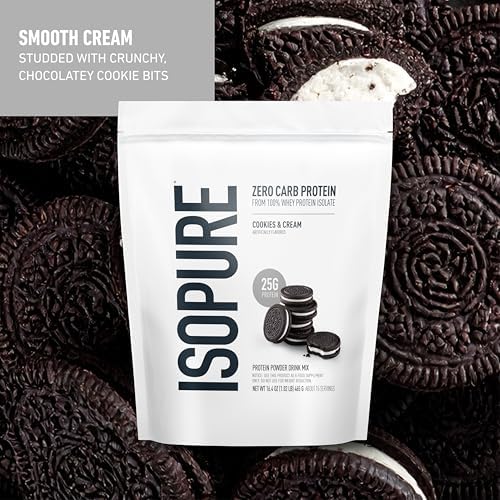Isopure Zero Carb 100% Pure Whey Isolate Protein Powder, Gluten Free, With Vitamins, Cookies & Cream, 25g Protein Per Serving, 1 Lb, 15 Servings (Packaging May Vary)