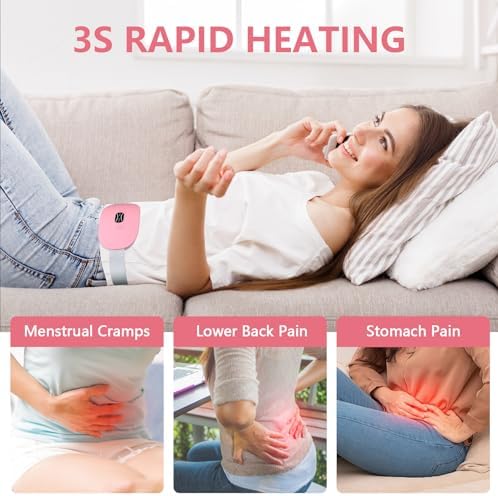 LISACOOL Portable Ccordless Heating Pad for Period Cramps Electric Waist Belt Device Portable Heatings Pad with 3 Heat Levels and 3 Massage Modes Birthday Gifts for Women and Girls (Pink)