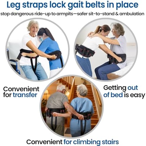 Aliseniors Gait Belt Transfer Belt, Gait Belt with 7 Handles - Quick Release Buckle & Leg Straps, Gait Belts for Seniors, Medical Nursing Patient Safety Belt Lift Strap for Physical Therapy