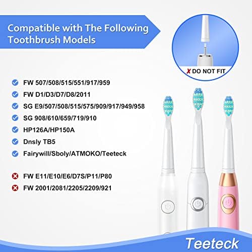Toothbrush Heads Compatible with Fairywill D7/D8/FW507/508, 551/917/959/D1/D3 (10pcs-White Med, 0 Count (Pack of 1))