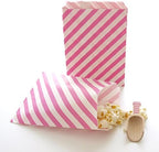 Hot Pink Stripe Paper Treat Bag | 25 Pack | Food Grade Paper Goodie Bag | Party Supplies
