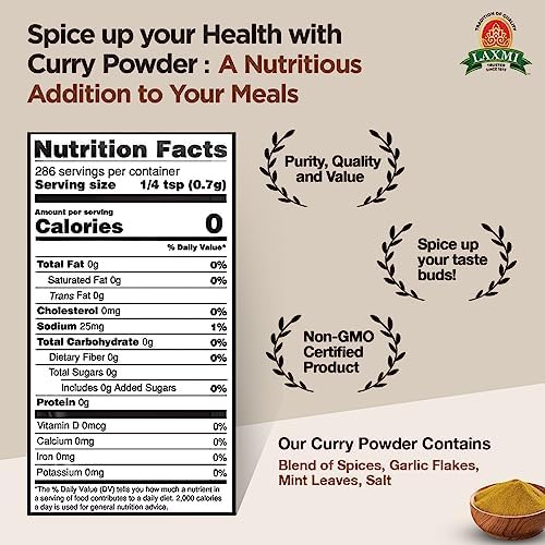 Laxmi Curry Powder 200gm (7oz) | Curry powder seasoning with a blend of spices | Non-GMO Product | For cooking and seasoning | Saves you time and energy