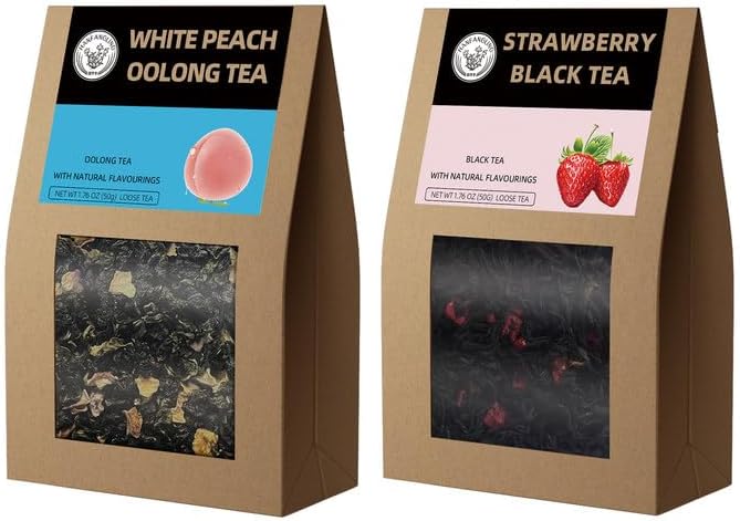 HANFANGLING White Peach Oolong Tea and Strawberry Black Tea, Natural Loose Leaf Tea,The Choice for Enjoying a Beautiful Life,Tea Lover's Gift (White Peach Oolong Tea + Strawberry Black Tea)