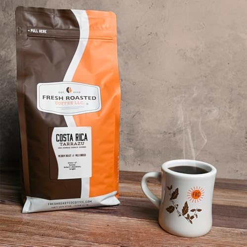 Fresh Roasted Coffee, 100% Costa Rican Tarrazu, 5 lb (80 oz), Medium Roast, Kosher, Whole Bean