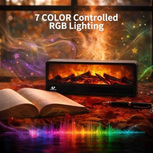 Premium Essential Oil Diffuser, Fireplace Flame Aroma Diffuser with Magnetic Remote, 7 Color Ambient Light, Timer & Auto-Off, Stylish Ultrasonic Diffuser for Bedroom, Office, Yoga Room, Black