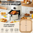 Air Fryer Liners Disposable, 200Pcs 8 Inch Airfryer Paper Liners, Unbleached Parchment Paper for Air Fryer Basket, Non-Stick Air Fryer Accessories, Liners for Baking, Parchment Paper Sheets
