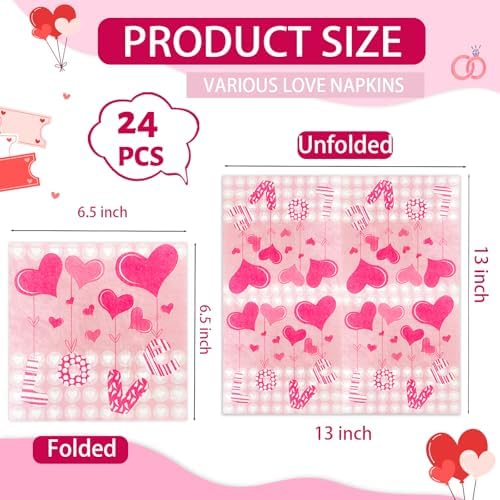 24 Pack Decoupage Napkins 13x13 inch Assorted Red Love Heart Decorative Paper Napkins for Valentine's Day, Wedding, Mother's Day,mothers day decorations and Anniversary