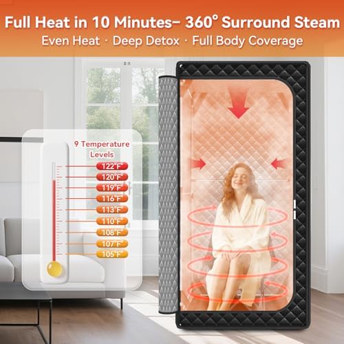 Upgraded Portable Sauna for Home, Large Size Personal Sauna Box with 3L 1300W Steamer, Big Folding Chair, 9 Levels Heat, Full Body Steam Room Tent for Home Relaxation Spa 3'x3'x5.9' Black