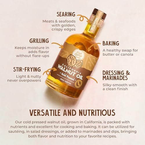 Fresh Vintage Farms 100% Undiluted Cold Pressed Walnut Oil | Wholesome & Nutritious Healthy Cooking Oil for Cooking, Baking, Grilling, Dipping, & Salads | Walnut Oil - 12.68 Fl Oz, Pack of 1