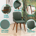 Mid Century Modern Faux Leather Upholstered Dining Room Chairs,Armless Accent Chairs with Sturdy Natural Wood Legs,Bamboo Backrest Support for Kitchen&Dining Room Chairs(1PCS,Green)