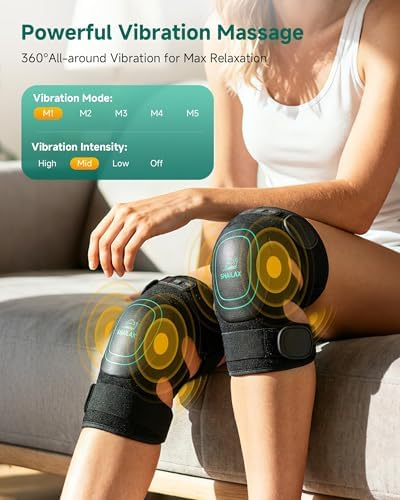 Cordless Knee Massager with Heat, 360°All-around Vibration, Graphene Heating Pad for Knee, Rechargeable Multi Modes Large-size Range for Athletes Housewives Elders, Gifts for Men Women Home Office Use