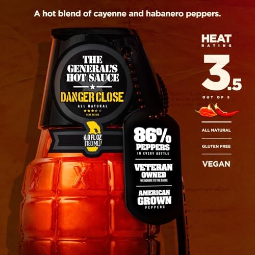 The General’s Hot Sauce Super 6 Hot Sauce Gift Set Variety with 5 Habanero, Cayenne or Jalapeño Pepper Hot Sauces & 1 Hot Maple Syrup - All-Natural, American Grown, Veteran-Owned, 6-Pack (6oz Bottles)