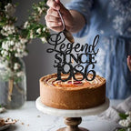 Rsstarxi 1 Pack Legend Since 1986 Cake Topper Glitter Forty Cheers to 40th Birthday Cake Decorations for Happy 40th Men and Women Birthday Wedding Anniversary Party Cake Decorations Black