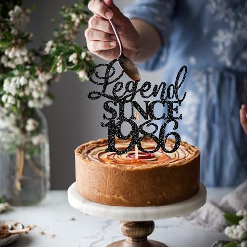 Rsstarxi 1 Pack Legend Since 1986 Cake Topper Glitter Forty Cheers to 40th Birthday Cake Decorations for Happy 40th Men and Women Birthday Wedding Anniversary Party Cake Decorations Black