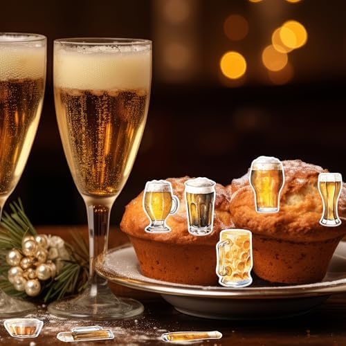 51PCS Edible Cheers and Beers Cupcake Toppers Wafer Paper Beer Mug Cupcake Toppers Edible Beers Cupcake Picks for Beer Festival Theme Party Baby Shower Birthday Decoration Supplies
