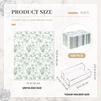 Faccito 100 Pcs Green Floral Guest Napkins with Acrylic Tissue Box, 3 Ply Green and White Paper Napkins, for Spring Summer Wedding Bridal Shower Birthday Party Supplies, 15.8 x 13 Inch