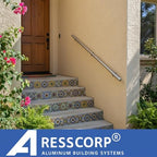 9FT Aluminum Handrail Kit for Indoor/Outdoor Stairs (2–18 FT Available) 1.97" Round Wall Mount Stair Railing, Stainless Steel Look, with Adjustable Steel Brackets Complete DIY Grab Bar Kit ARESSCORP