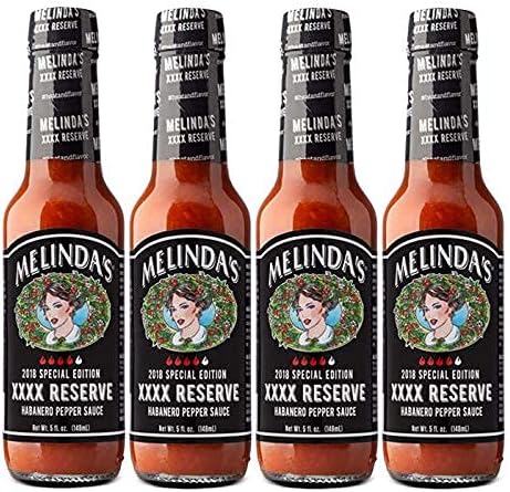 Melinda’s Special Reserve XXXXtra Habanero Hot Sauce - Gourmet Spicy Habanero Sauce - Made with Aged Peppers, Carrot, Onion & Garlic - Keto, Vegan, Gluten Free - 5oz, 4 Pack