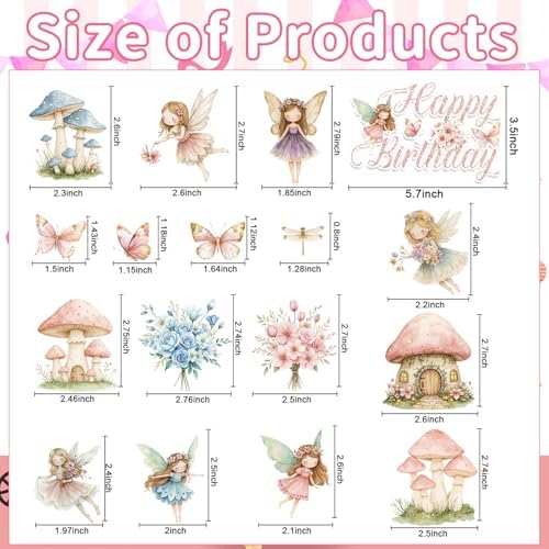 Fairy Birthday Party Cake Decorations, 33PCS Pink Fairy Happy Birthday Cake Topper and Cupcake Toppers, Mushroom Garden Fairytale Decor for Girls Women