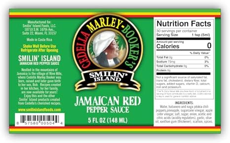 Smilin Island Jamaican Red Hot Sauce, Habanero, Naga Jolokia, Pineapple Blend, Spicy Pepper Sauce, Caribbean Flavor, Pineapple Habanero,(5oz Bottle)